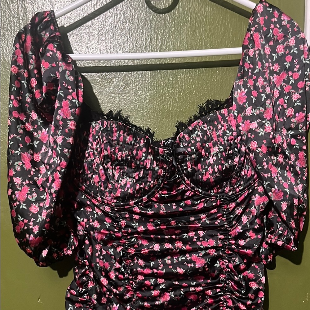 For Love And Lemons Black and Pink Floral Dress